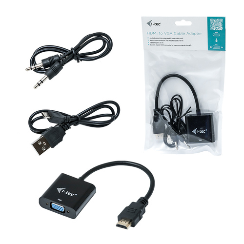 i-tec HDMI pour adaptateur de câble VGA. Longueur de câble: 0,15 m, Connecteur 1: HDMI, Connecteur 2: VGA. Poids: 94 g, La