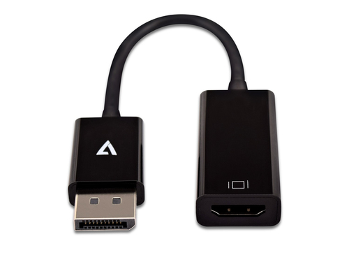 V7 Black Video Adapter DisplayPort Male to HDMI Female Slim. Cable length: 0.1 m, Connector 1: DisplayPort, Connector 2: H