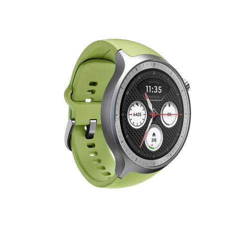 Motorola Mobility moto watch Smart Watch - Round Case Shape - Matte Silver Body Color - PANTONE Herbal Garden Band Color -