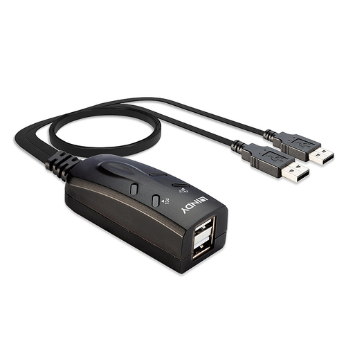 Lindy 2 Port USB KM Switch. Keyboard port type: USB, Mouse port type: USB. Product colour: Black, Cable length: 1.1 m. Wei