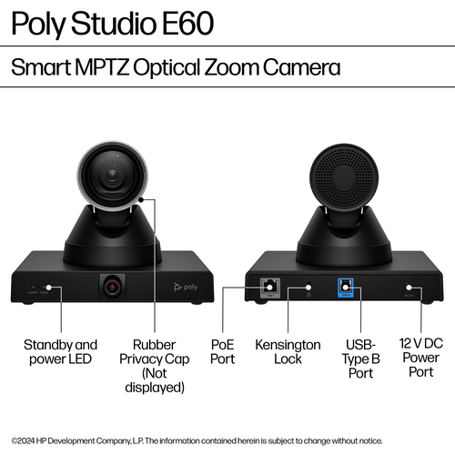 Poly Studio E60 Video Conferencing Camera - TAA Compliant - 4K - 3840 x 2160 Video - PTZ