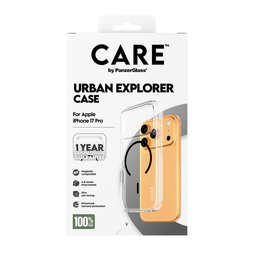 PanzerGlass CARE™ by ® Urban Explorer Case Transparent w. Black MagSafe iPhone 17 Pro. Case type: Cover, Marke-Kompatibili