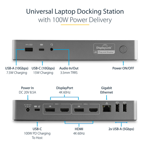 StarTech.com DK30C2DPEPUE. Übertragungstechnik: Kabelgebunden, Hostschnittstelle: USB 3.2 Gen 1 (3.1 Gen 1) Type-C, Kopfhö