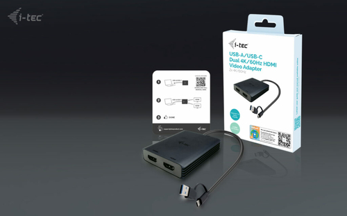 i-tec A/V Adapter - 1 x USB Type A - Male, 1 x USB Type C - Male - 2 x HDMI Digital Audio/Video - Female - 4096 x 2160 Sup