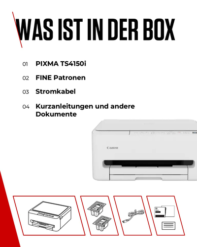 Canon PIXMA TS4150i. Drucktechnologie: Tintenstrahl, Drucken: Farbdruck, Maximale Auflösung: 1200 x 1200 DPI. Kopieren: Fa