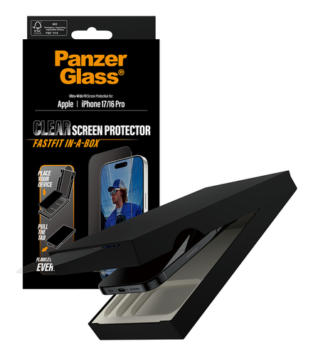 PanzerGlass Glass Screen Protector for Apple iPhone 16 Pro, iPhone 17 - Clear - For Widescreen OLED iPhone 16 Pro, iPhone 