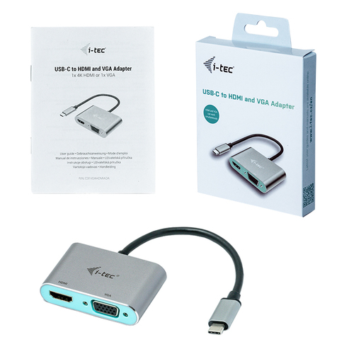 i-tec Metal USB-C HDMI and VGA Adapter. Version USB: 3.2 Gen 2 (3.1 Gen 2), Connecteur USB: USB Type-C, Type de connecteur