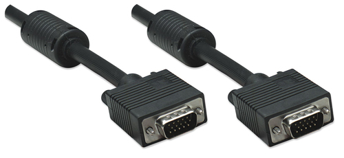 Manhattan VGA Monitor Cable (with Ferrite Cores), 1.8m, Black, Male to Male, HD15, Cable of higher SVGA Specification (ful