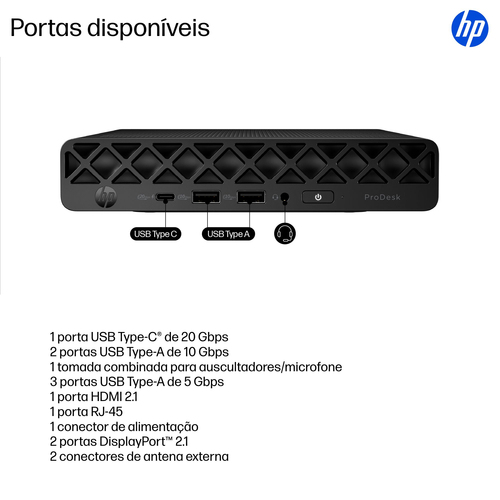 HP ProDesk 4 G1i Computador secretária - Intel Core Ultra 5 2ª geração - 16 GB - 512 GB PCI Express NVMe SSD - Mini PC - I