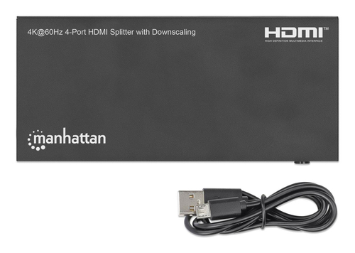 Manhattan HDMI Splitter with downscaling 4-Port , 4K@60Hz, Displays output from x1 HDMI source to x4 HD displays (same out