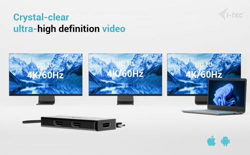 i-tec 3 Port(s) USB Type C Docking Station for Notebook, Monitor - Portable - 3 Displays Supported - 4K, 4K @ 60Hz, 2K @ 1