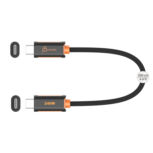 j5create JUCX26L20. Comprimento do cabo: 2 m. Conetor 1: USB C, Conetor 2: USB C, Velocidade máxima de transferência de da