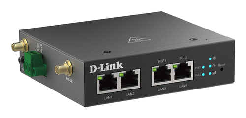 D-Link DWM-314-TP/B 4G LTE M2M VPN PoE+ Router. Interface: 2x RJ45, 2x RJ45 PoE, Antenna type: External. Networking standa