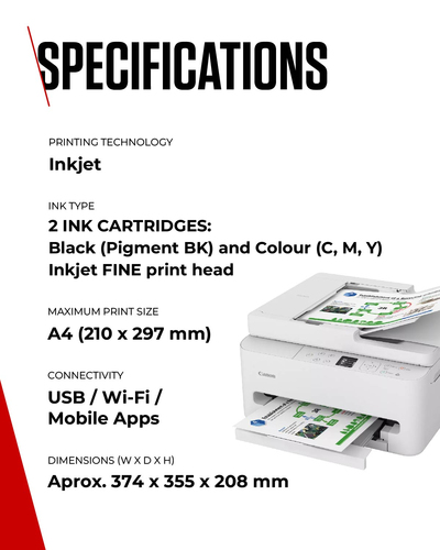 Canon PIXMA TS7550i. Print technology: Inkjet, Printing: Colour printing, Maximum resolution: 1200 x 1200 DPI. Copying: Co