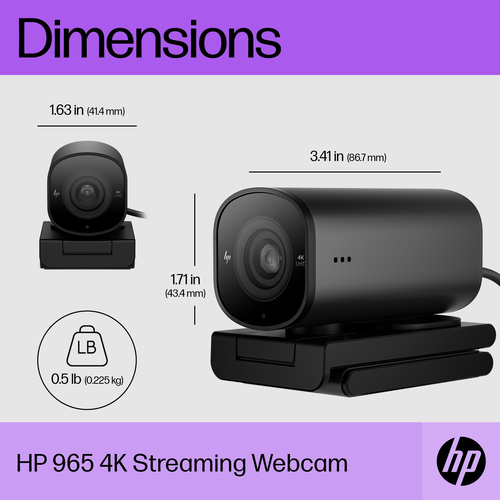 HP 325 FHD Webcam. Megapixel (approx.): 5 MP, Maximum video resolution: 1920 x 1080 pixels, Camera HD type: Full HD. Inter