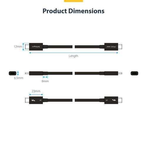 StarTech.com 3ft (1m) Thunderbolt 5 Cable, 80Gbps/120Gbps, 240W PD, 8K 60Hz, Certified Thunderbolt Cable, Compatible w/TB4