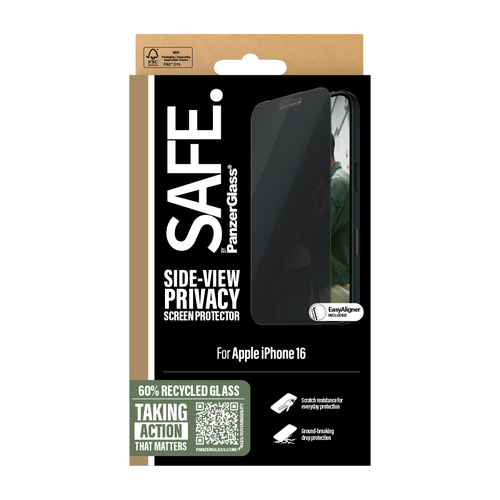 Safe Glass Privacy Screen Protector for iPhone 15, Apple iPhone 16 - For OLED iPhone 15, iPhone 16 - Smudge Proof, Fingerp
