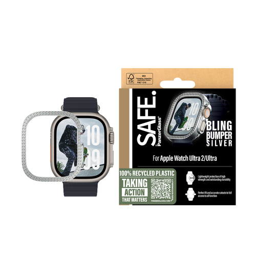 PanzerGlass SAFE. by ® Bling Bumper Silver Apple Watch Ultra 3 | Ultra 2 | Ultra | 49mm. Etui-Typ: Cover, Markenkompatibil