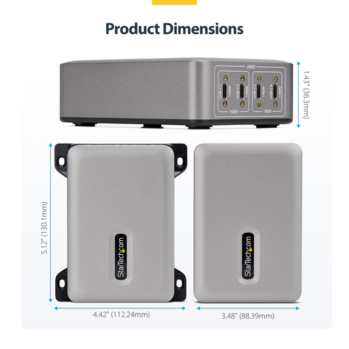 StarTech.com 4-Port Multi-Device USB-C Charger, 240W Total, Single Port 140W EPR, Screw Locking Ports, Ideal for Boardroom