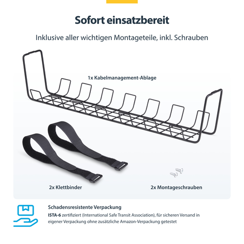 StarTech.com Untertisch Kabelmanagement Ablage, 615mm langes Metall Gitter Kabelorganizer, Schraubmontage, Steckdosenleist