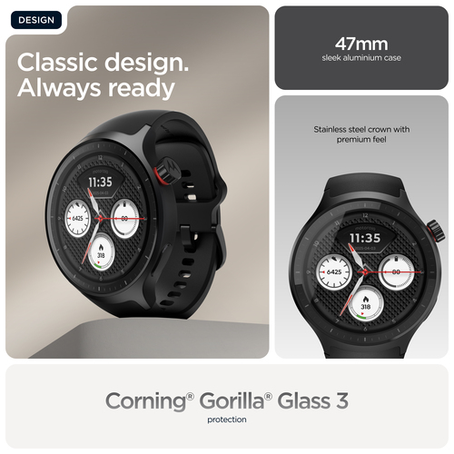 Motorola Mobility moto watch Smart Watch - Round Case Shape - Matte Black Body Color - Aluminium Case Material - Wireless 