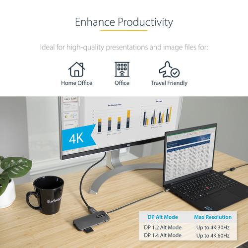StarTech.com USB C Multiport Adapter, 4K 60Hz HDMI HDR10 Video, 3 Port 5Gbps USB-A Hub, 100W PD Pass-Through, GbE, SD/Micr