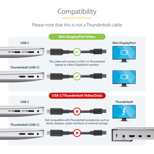 StarTech.com 1 m / 3.3 ft. USB-C to Mini DisplayPort Cable - 4K 60Hz - Black - USB 3.1 Type-C to Mini DP Adapter Cable - m
