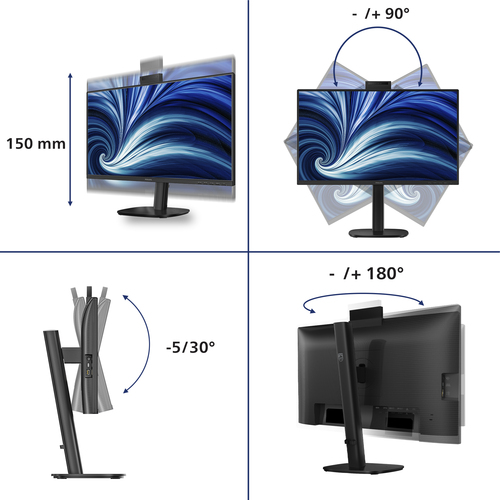Philips 24B2U3301H 24 Zoll Klasse Webcam Full HD LED-Monitor - 16:9 Format - Schwarz - 60,5 cm (23,8 Zoll) Viewable - IPS-