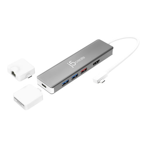 j5create JCD375 6 Port(s) USB Type C Docking Station for Notebook, MacBook - Charging Capability - Silver, White - 1 Displ