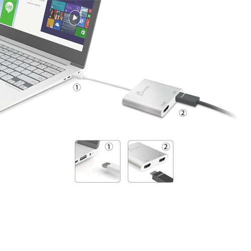 j5create JUA365 USB™ 3.0 to Dual HDMI Multi-Monitor Adapter, Silver. USB version: 3.2 Gen 1 (3.1 Gen 1), USB connector typ