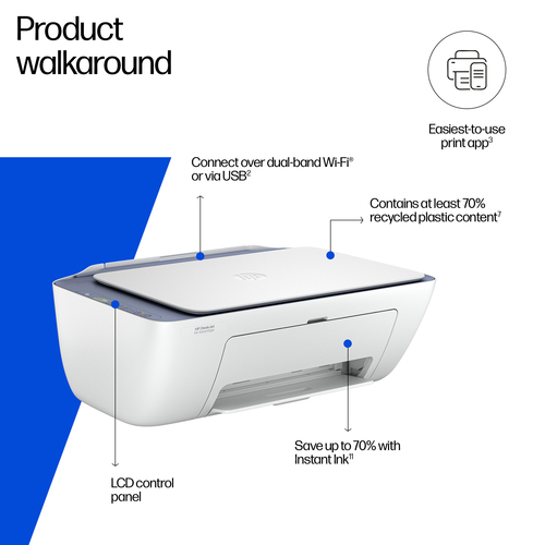 HP Deskjet 2922 Wireless Inkjet Multifunction Printer - Colour - White - Copier/Printer/Scanner - 4800 x 1200 dpi Print - 