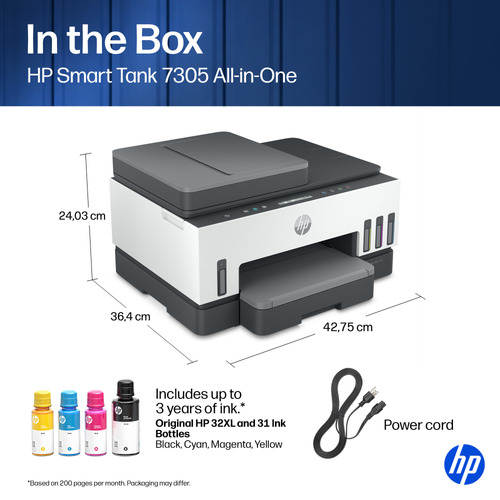 HP 7305 Kabellos Smart Tank - Tintenstrahl-Multifunktionsdrucker - Farbe - Grau - Kopierer/Fax/Drucker/Scanner - 23 Seiten