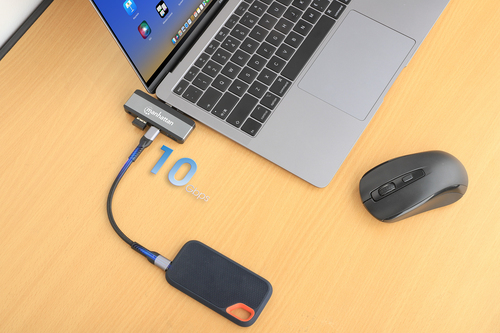 Manhattan USB-C Travel Dock/Hub, Ports (x4): HDMI, USB-A, USB-C and 3.5mm audio, With Power Delivery (100W) to USB-C Port,