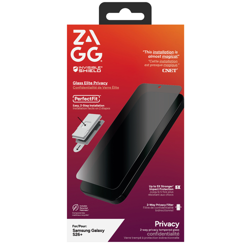InvisibleShield Glass Elite Privacy For Galaxy S26+. Brand compatibility: Samsung, Compatibility: Galaxy S26+, Protection 