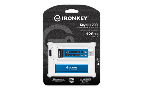 IronKey Keypad 200 IKKP200 128 GB USB 3.2 (Gen 1) Type A Flash Drive - XTS-AES - 145 MB/s Read Speed - 115 MB/s Write Speed