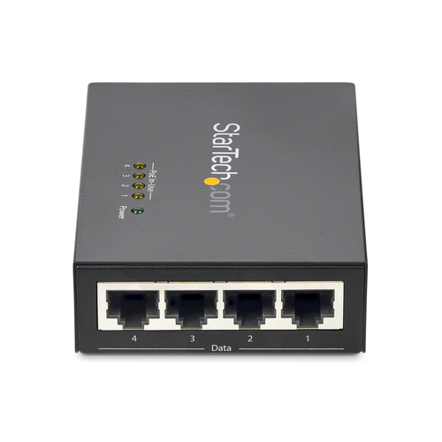 StarTech.com PoE Injector - 52 V DC, 2.31 A Output - 4 Input Port(s) - 4 Output Port(s) - Wall Mountable - Black