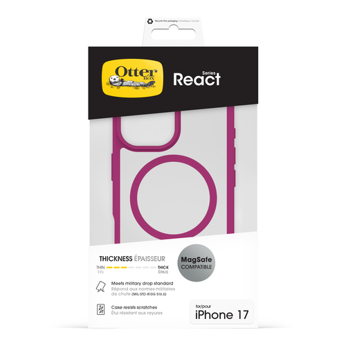 OtterBox React MagSafe. Tipo de mala: Capa, Compatibilidade da marca: Apple, Compatibilidade: iPhone 17, Tamanho máximo de