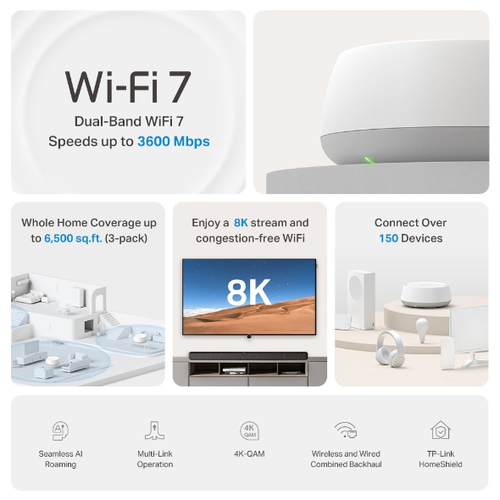 TP-Link Deco BE22 Wi-Fi 7 IEEE 802.11 a/b/g/n/ac/ax/be Ethernet Drahtlos Router - Dualband - 2,40 GHz ISM-Band - 5 GHz UNI