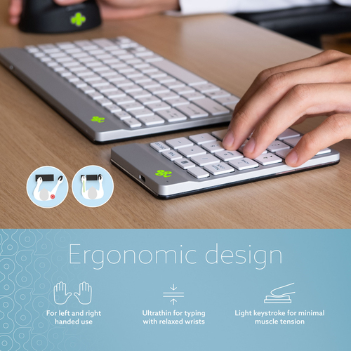 R-Go Tools Tastatur R-Go Numpad Break, ergonomischer Ziffernblock mit Pausensoftware, bluetooth, weiß. Geräteschnittstelle