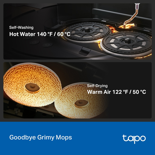 TP-Link Tapo RV50 Pro Omni. Dust container type: Combi, Product colour: Black, Shape: Round. Dust capacity (vacuum cleaner