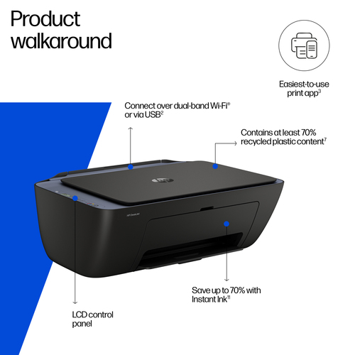 HP Deskjet 2921 Kabellos - Tintenstrahl-Multifunktionsdrucker - Farbe - Grau - Kopierer/Drucker/Scanner - 4800 x 1200 dpi 