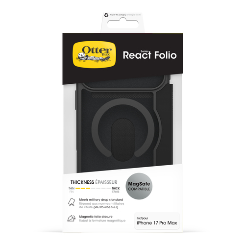 OtterBox React Folio MagSafe. Tipo de mala: Fólio, Compatibilidade da marca: Apple, Compatibilidade: iPhone 17 Pro Max, Ta