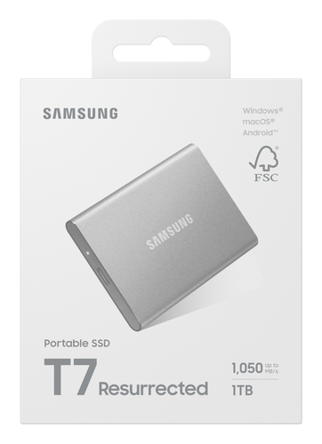 Samsung MU-PD1T0G/WW. SSD capacity: 1 TB. USB connector: USB Type-C, USB version: 3.2 Gen 2 (3.1 Gen 2). Read speed: 1050 