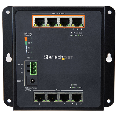 StarTech.com Industrial 8 Port Gigabit PoE Switch - 4 x PoE+ 30W - Power Over Ethernet - Hardened GbE Layer/L2 Managed Swi