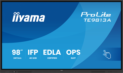 iiyama TE9813A-B2AG. Produktdesign: Interaktiver Flachbildschirm. Bildschirmdiagonale: 2,48 m (97.5"), Display-Auflösung: 