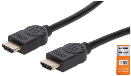 Manhattan HDMI Cable with Ethernet, 4K@60Hz (Premium High Speed), 1.8m, Male to Male, Black, Equivalent to HDMM2MP (except