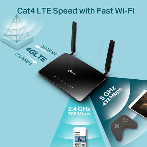 TP-Link Archer MR200 Wi-Fi 4 IEEE 802.11n Mobilfunk Modem/Wireless Router - 4G - LTE 800 - LTE - 2,40 GHz ISM-Band - 5 GHz