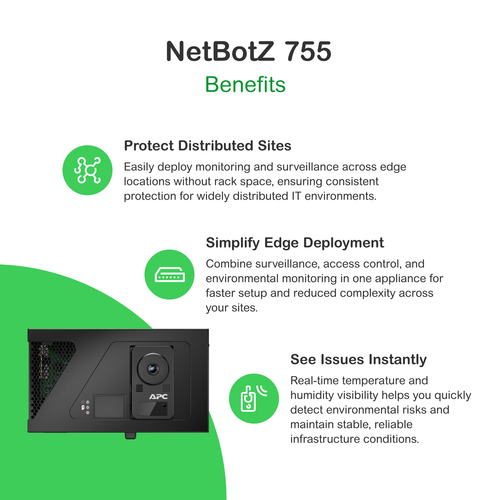 APC NetBotz 755 Wall Mount Appliance for Europe. Maximum frame rate: 30 fps. Product colour: Black. Width: 244 mm, Depth: 