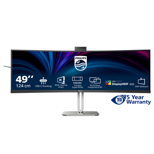 Philips 49B2U5900CH 49 Zoll Klasse Webcam Dual Quad HD (DQHD) Gekrümmter Bildschirm LED-Monitor - 32:9 Format - Schwarz - 