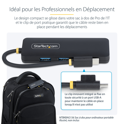 StarTech.com Hub USB-C 4 Ports, 5Gbps, USB-C vers 4x USB-A, Alimenté par Bus, Mini Hub de Voyage, Splitter USB 3.0 Multipo